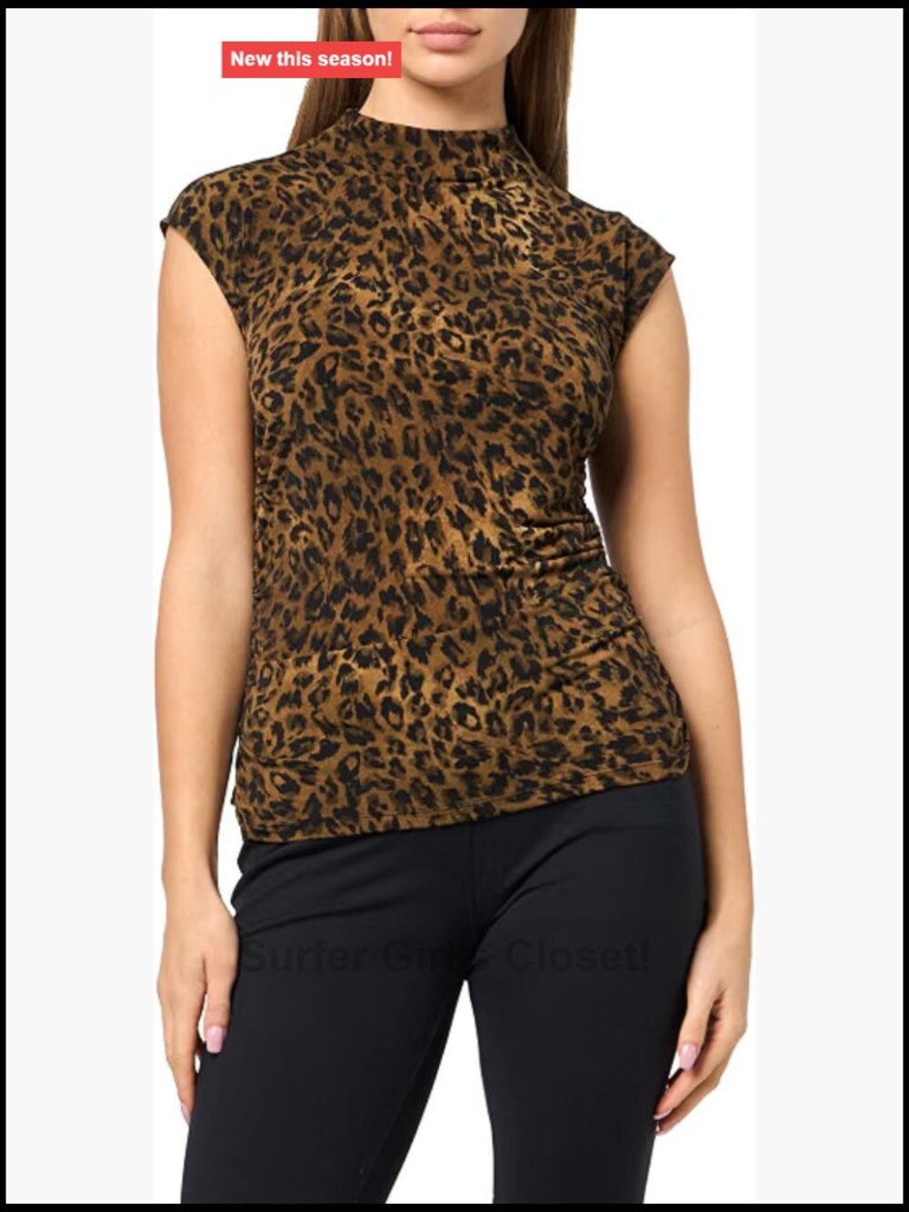 DKNY Women's Mock Neck Cap Sleeve Jersey Top with Ruched Waistline